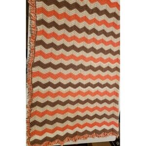 Afghan Crocheted Peach Tan Cream Colored Handmade Throw 60"×55"